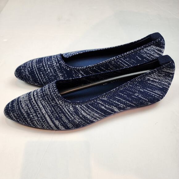 New Navy Blue White Ballet Flats Shallow Pointed Toe Breathable Mesh Size 7 - Picture 2 of 8